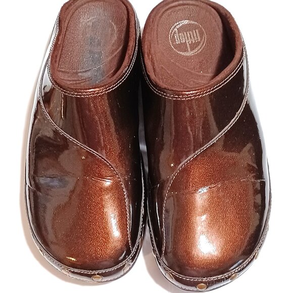 Fitflop Patent Brown Studded Mule Clogs Size 7 - Picture 2 of 9
